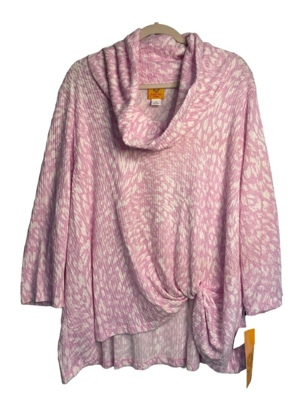 Ruby Rd Plus 2X Pink White Cowl Neck 3/4 Sleeve Top Soft Stylish‎ Casual Chic